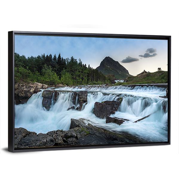 Swift Current Falls In Many Glacier Canvas Wall Art-3 Horizontal-Gallery Wrap-25" x 16"-Tiaracle