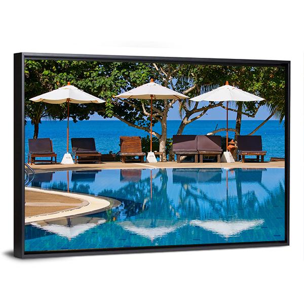 Swimming Pool By The Sea Canvas Wall Art-3 Horizontal-Gallery Wrap-25" x 16"-Tiaracle