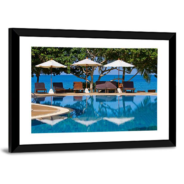 Swimming Pool By The Sea Canvas Wall Art-3 Horizontal-Gallery Wrap-25" x 16"-Tiaracle