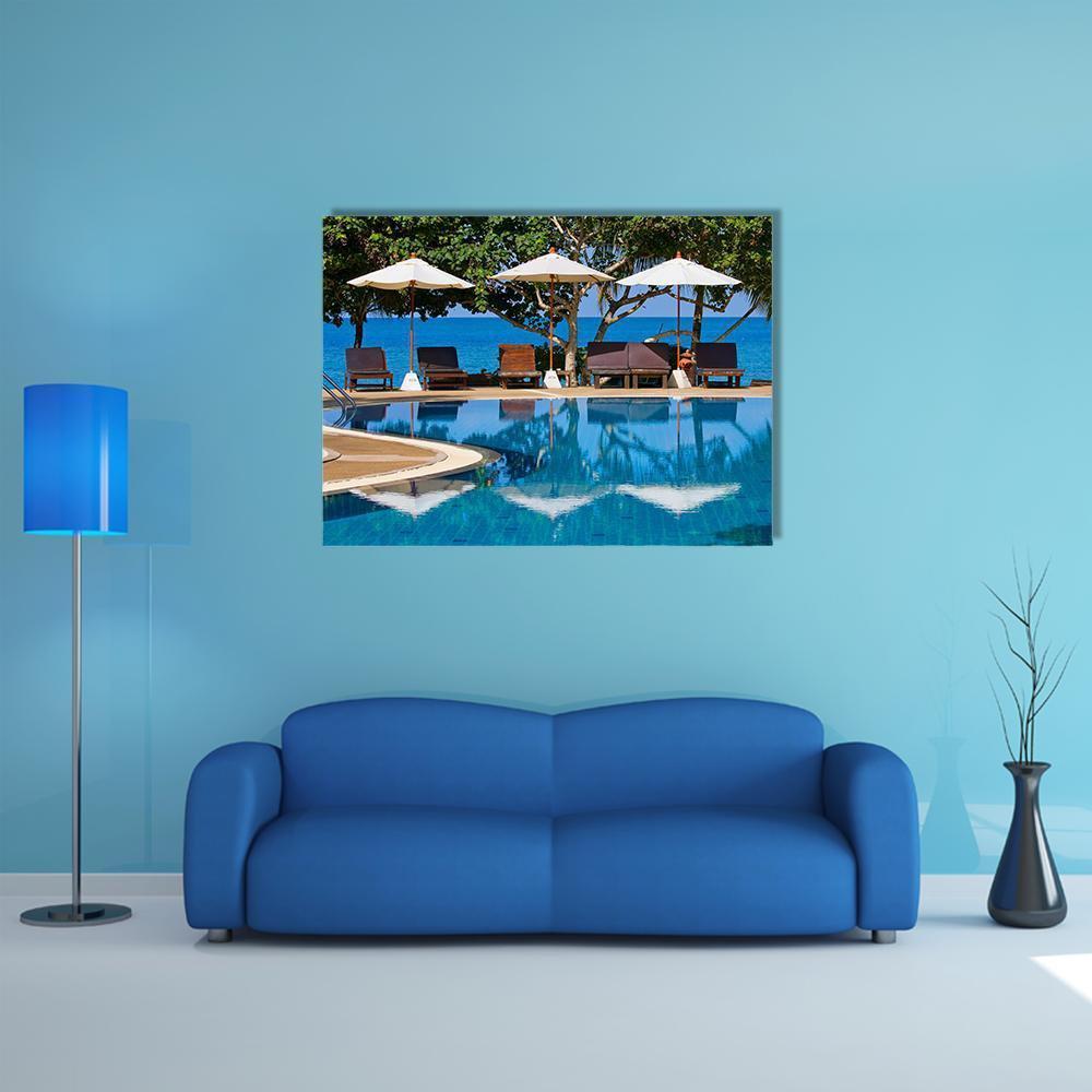 Swimming Pool By The Sea Canvas Wall Art-1 Piece-Gallery Wrap-48" x 32"-Tiaracle