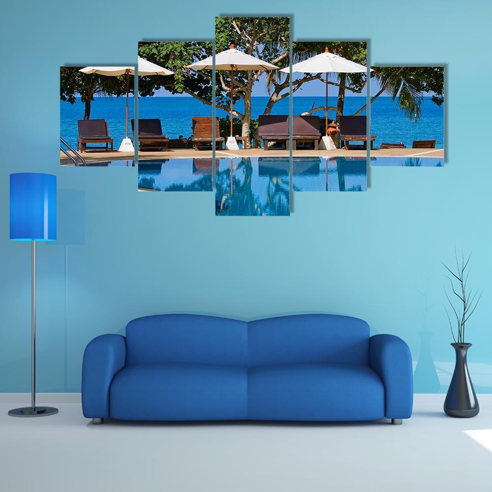 Swimming Pool By The Sea Canvas Wall Art-5 Star-Gallery Wrap-62" x 32"-Tiaracle