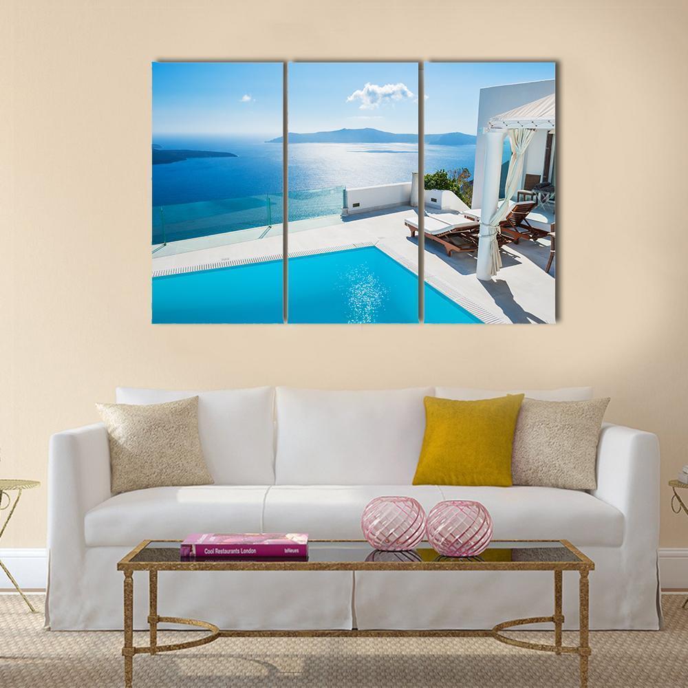 Swimming pool in luxury hotel In Greece Canvas Wall Art-3 Horizontal-Gallery Wrap-37" x 24"-Tiaracle