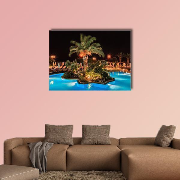Swimming Pool In Night View Canvas Wall Art-1 Piece-Gallery Wrap-36" x 24"-Tiaracle