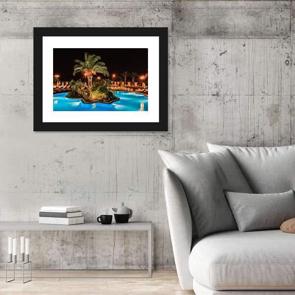 Swimming Pool In Night View Canvas Wall Art-3 Horizontal-Gallery Wrap-25" x 16"-Tiaracle