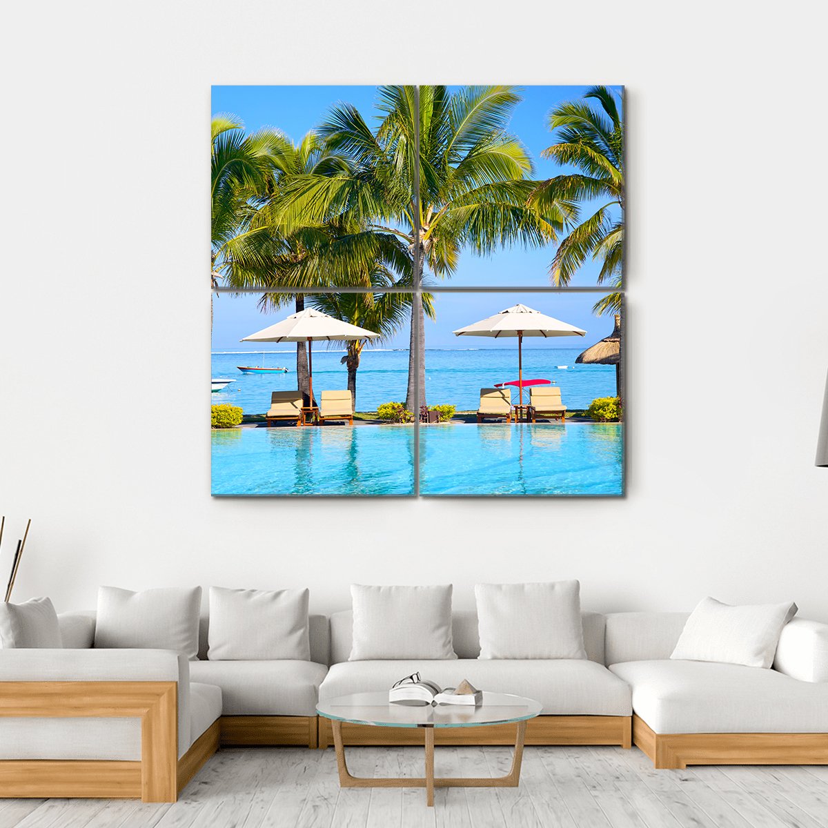 Swimming Pool With Lounge Chairs Canvas Wall Art-4 Square-Gallery Wrap-17" x 17"-Tiaracle