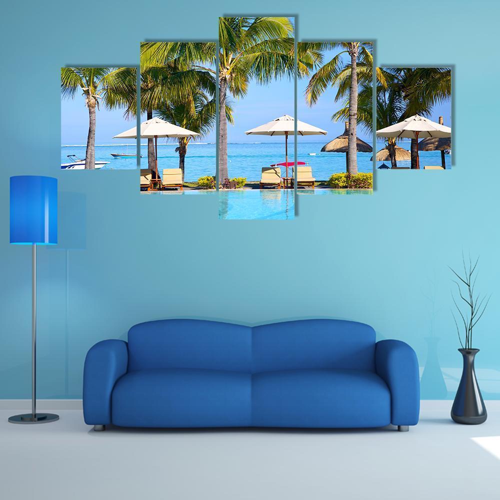 Swimming Pool With Lounge Chairs Canvas Wall Art-5 Star-Gallery Wrap-62" x 32"-Tiaracle