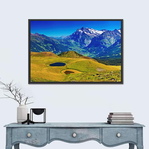 Swiss Alps Mountains Summer Panorama Switzerland Canvas Wall Art-1 Piece-Floating Frame-24" x 16"-Tiaracle