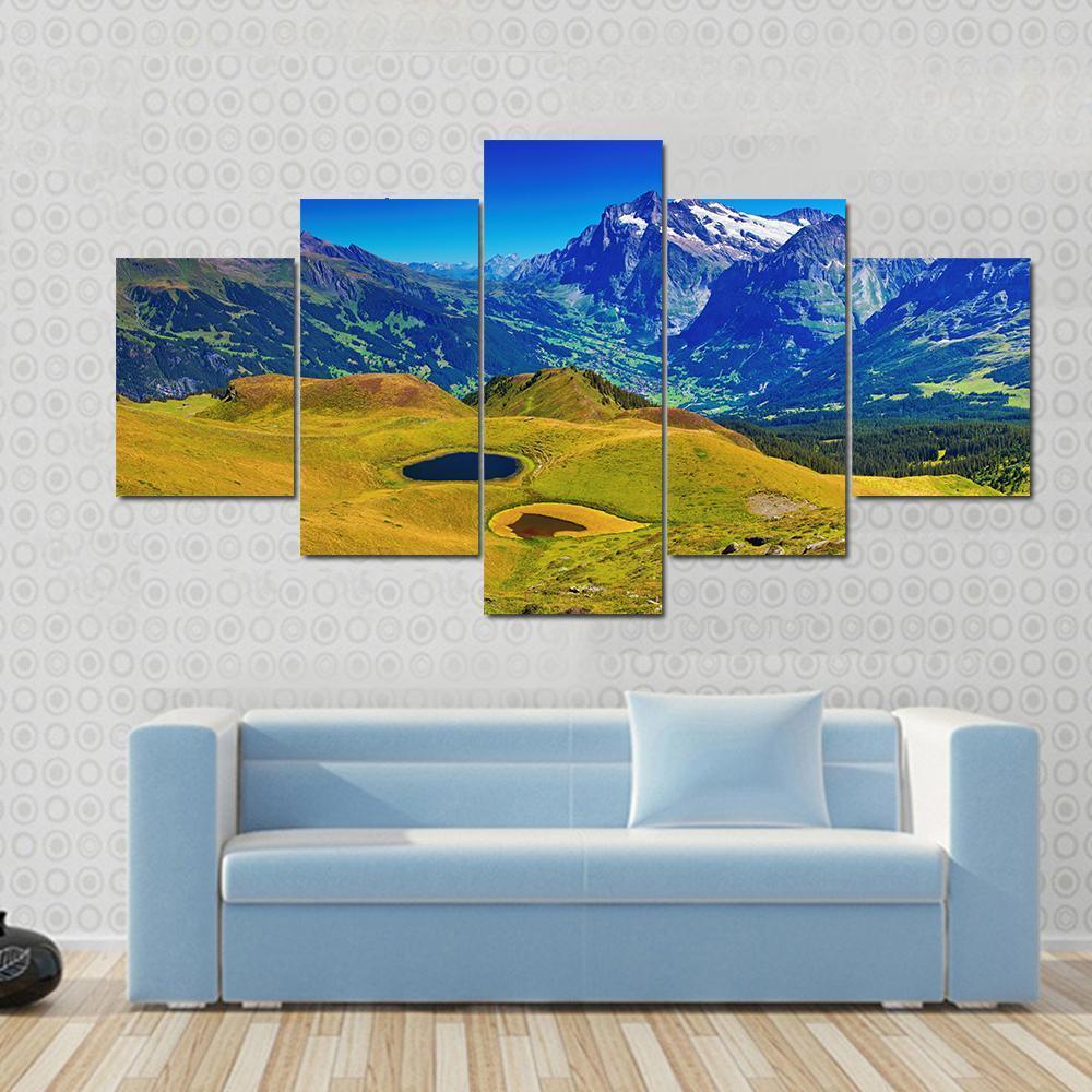Swiss Alps Mountains Summer Panorama Switzerland Canvas Wall Art-5 Star-Gallery Wrap-62" x 32"-Tiaracle