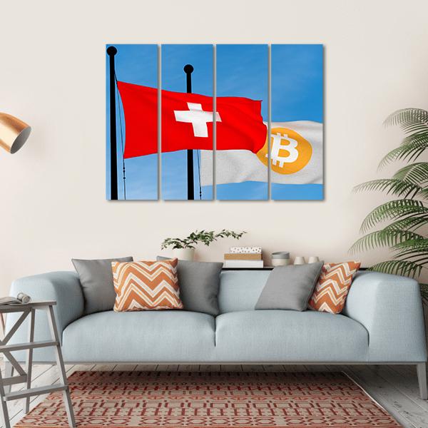 Swiss Flag And Bitcoin Flag Canvas Wall Art-4 Horizontal-Gallery Wrap-34" x 24"-Tiaracle