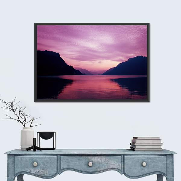 Swiss Lake At Sunset In Brienz Canvas Wall Art-1 Piece-Floating Frame-24" x 16"-Tiaracle