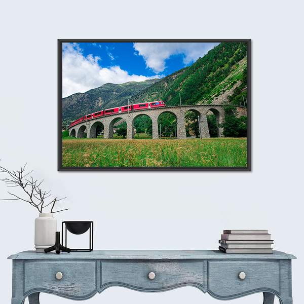 Swiss Mountain Train Bernina Panoramic Canvas Wall Art-1 Piece-36" x 12"-Tiaracle
