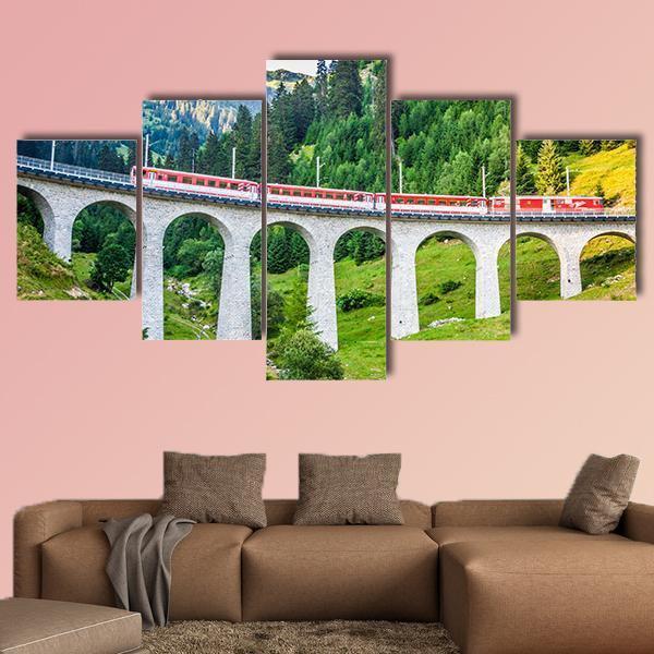 Swiss Railway Track View In Switzerland Canvas Wall Art-5 Star-Gallery Wrap-62" x 32"-Tiaracle