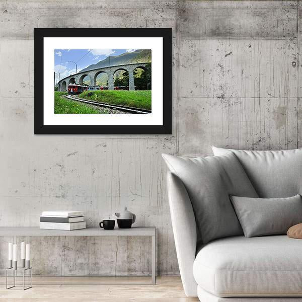 Swiss Red Train Bernina Express Canvas Wall Art-3 Horizontal-Gallery Wrap-25" x 16"-Tiaracle