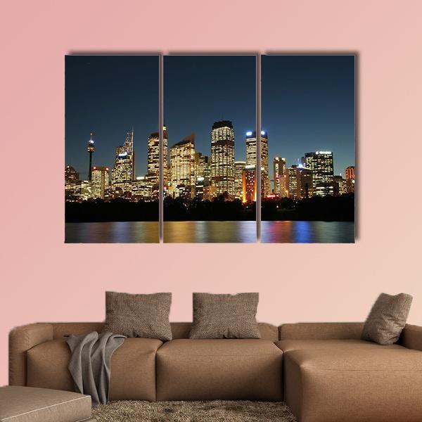 Sydney City At Night Canvas Wall Art-3 Horizontal-Gallery Wrap-25" x 16"-Tiaracle