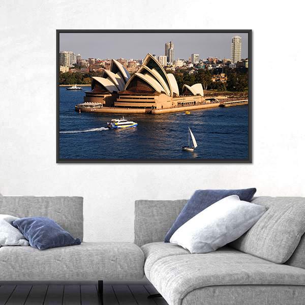 Sydney City Skyline With Opera House Canvas Wall Art-3 Horizontal-Gallery Wrap-25" x 16"-Tiaracle