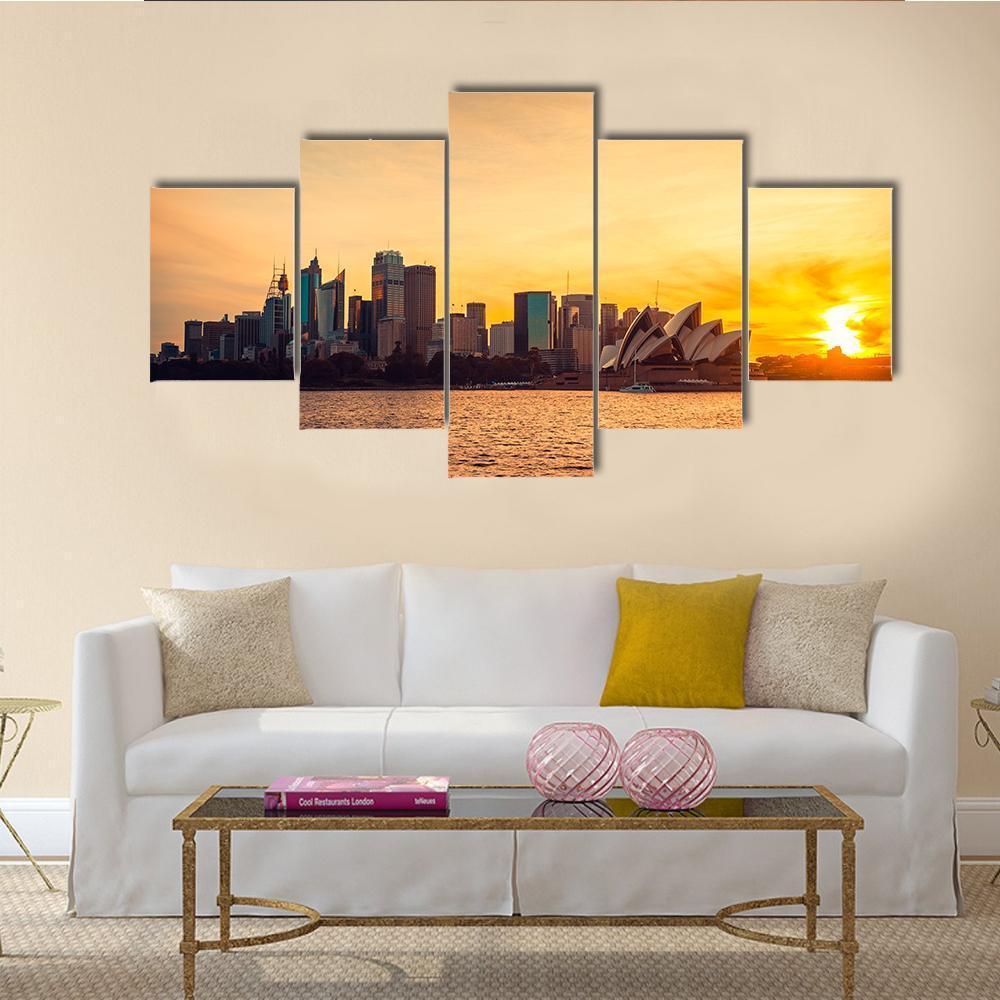 Sydney City View At Sunset Canvas Wall Art-5 Star-Gallery Wrap-62" x 32"-Tiaracle
