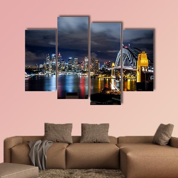 Sydney Harbor And Downtown Buildings Canvas Wall Art-4 Pop-Gallery Wrap-50" x 32"-Tiaracle