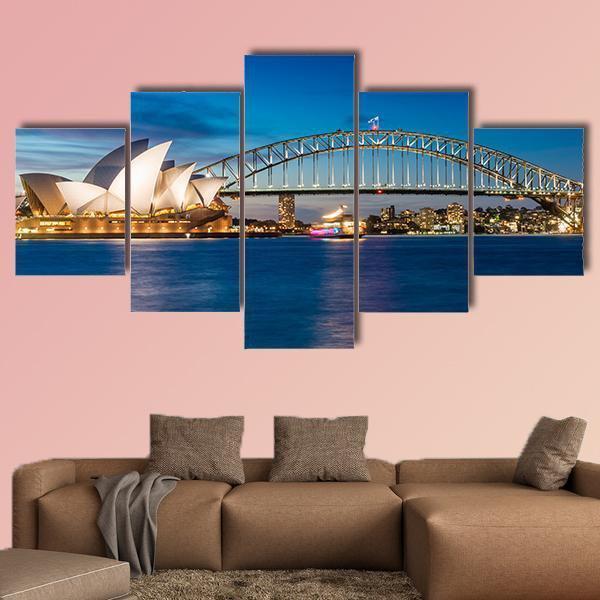 Sydney Harbour In New South Wales Canvas Wall Art-5 Star-Gallery Wrap-62" x 32"-Tiaracle