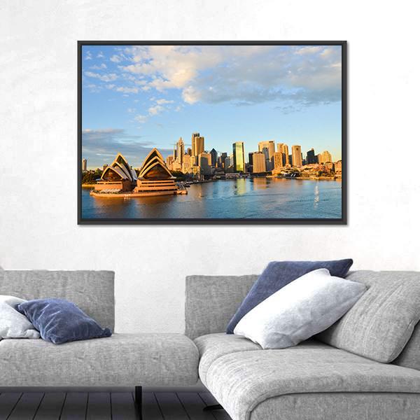 Sydney Opera House And City Canvas Wall Art-3 Horizontal-Gallery Wrap-25" x 16"-Tiaracle