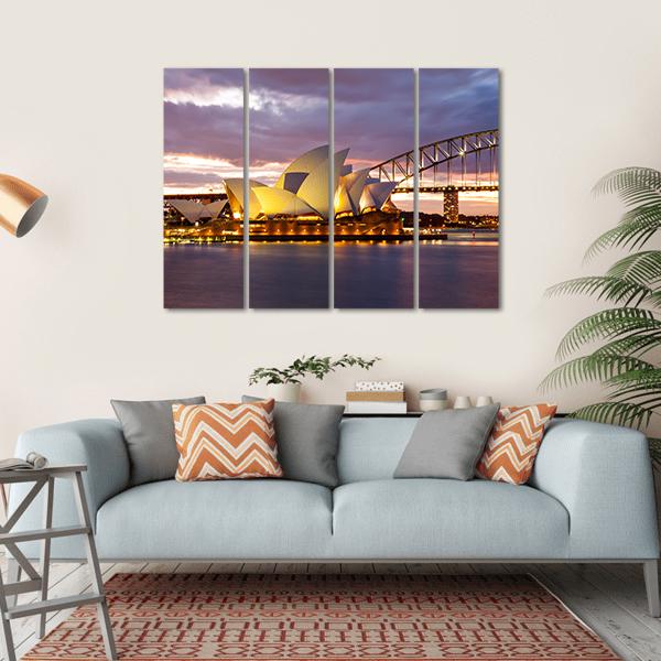 Sydney Opera House At Dusk Canvas Wall Art-4 Horizontal-Gallery Wrap-34" x 24"-Tiaracle
