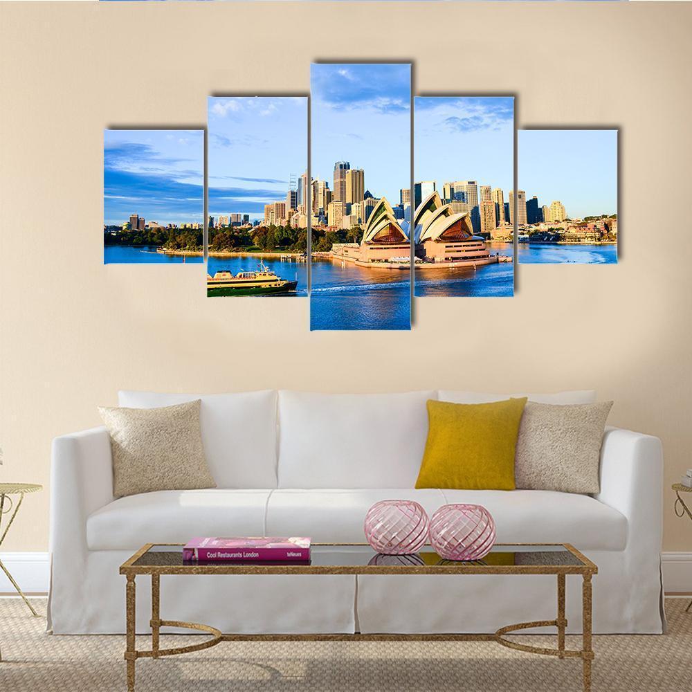 Sydney Opera Houses Canvas Wall Art-5 Star-Gallery Wrap-62" x 32"-Tiaracle