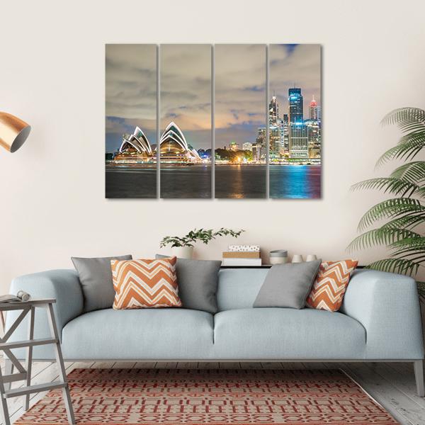 Sydney Skyline At Dusk Canvas Wall Art-4 Horizontal-Gallery Wrap-34" x 24"-Tiaracle