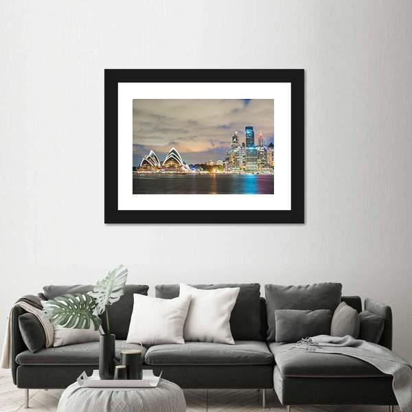 Sydney Skyline At Dusk Canvas Wall Art-3 Horizontal-Gallery Wrap-25" x 16"-Tiaracle