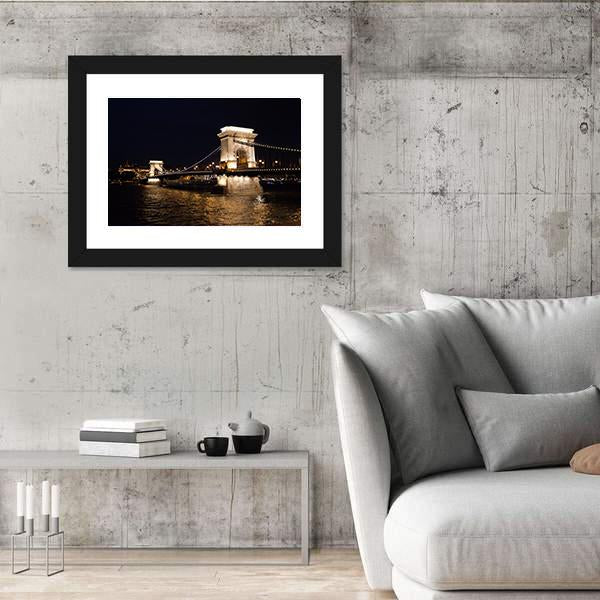 Szechenyi Chain Bridge In Budapest Canvas Wall Art-3 Horizontal-Gallery Wrap-25" x 16"-Tiaracle