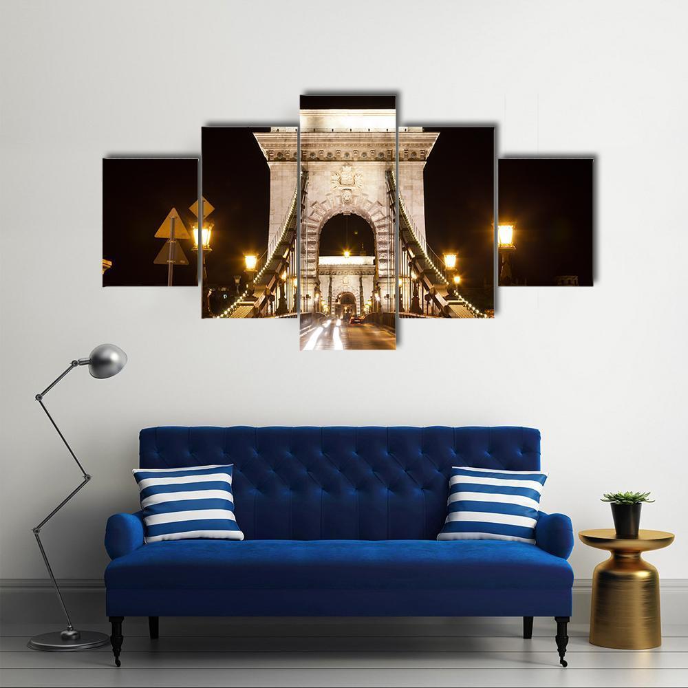 Szechenyi Chain Bridge In Budapest Canvas Wall Art-5 Star-Gallery Wrap-62" x 32"-Tiaracle