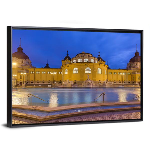Szechnyi Thermal Bath Spa In Budapest Hungary Canvas Wall Art-3 Horizontal-Gallery Wrap-25" x 16"-Tiaracle
