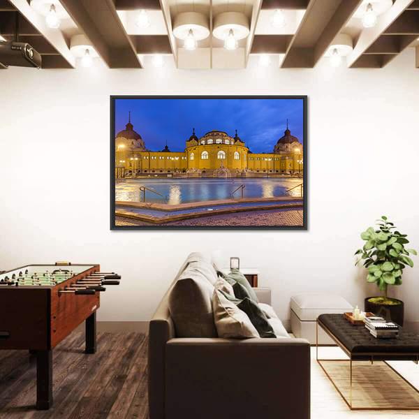 Szechnyi Thermal Bath Spa In Budapest Hungary Canvas Wall Art-3 Horizontal-Gallery Wrap-25" x 16"-Tiaracle