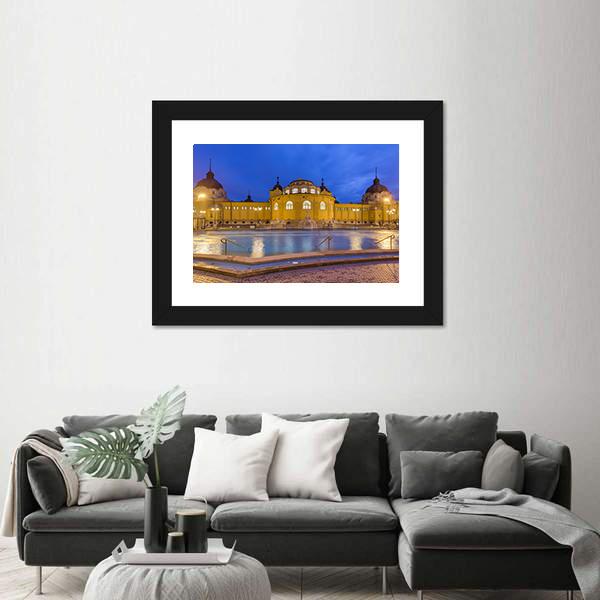 Szechnyi Thermal Bath Spa In Budapest Hungary Canvas Wall Art-3 Horizontal-Gallery Wrap-25" x 16"-Tiaracle