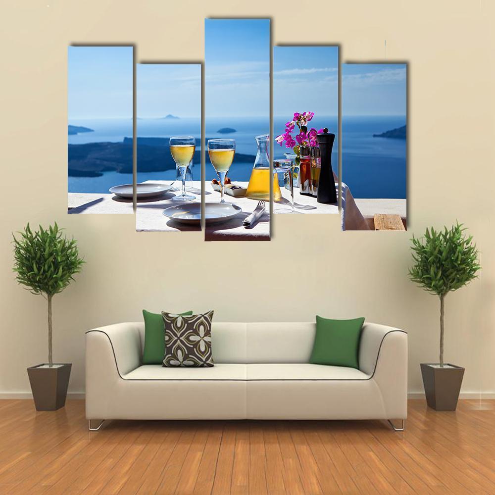 Table Above Sea In Santorini Island Canvas Wall Art-5 Pop-Gallery Wrap-47" x 32"-Tiaracle