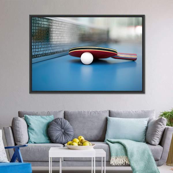 Table Tennis Ball & Bat Panoramic Canvas Wall Art-1 Piece-36" x 12"-Tiaracle