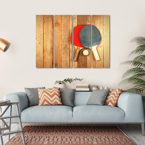 Table Tennis Paddles And Ball On Wooden Texture Canvas Wall Art-4 Horizontal-Gallery Wrap-34" x 24"-Tiaracle