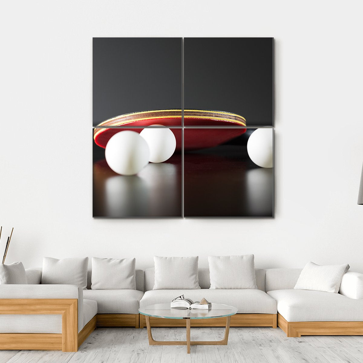 Table Tennis Racket And Balls On Dark Table Canvas Wall Art-4 Square-Gallery Wrap-17" x 17"-Tiaracle