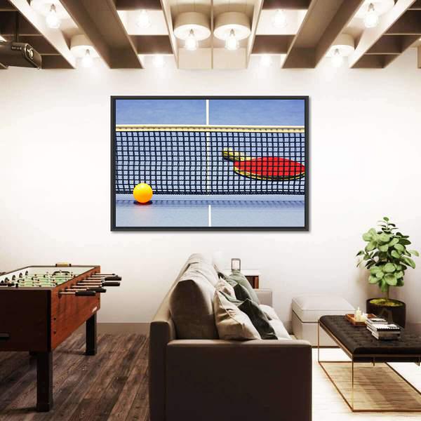Table Tennis Racket Ball Table With Net Canvas Wall Art-5 Horizontal-Gallery Wrap-22" x 12"-Tiaracle