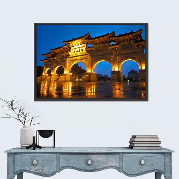 Taipei Chiang Kai Shek Memorial Hall Canvas Wall Art-3 Horizontal-Gallery Wrap-25" x 16"-Tiaracle
