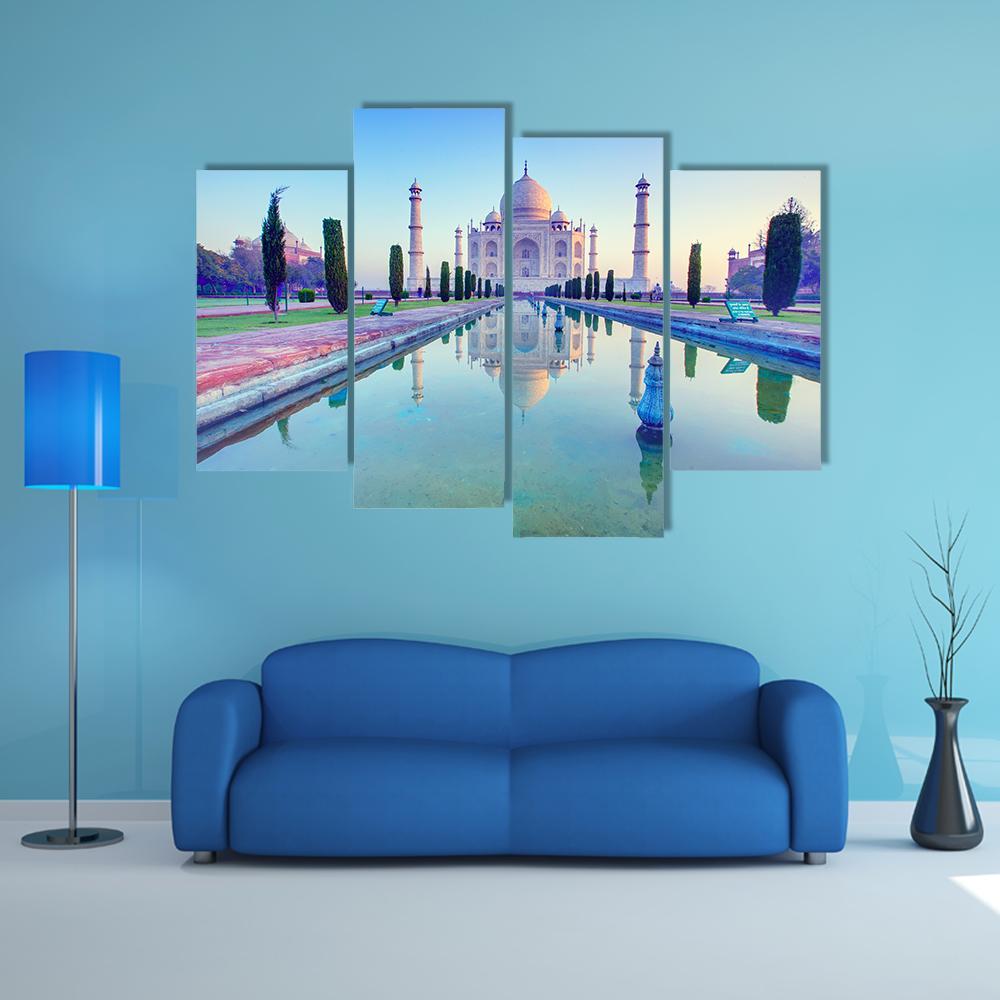 Taj Mahal At Sunrise Canvas Wall Art-4 Pop-Gallery Wrap-50" x 32"-Tiaracle