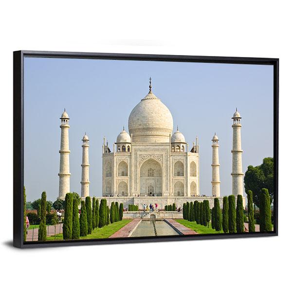 Taj Mahal Faces Green Lawn Canvas Wall Art-3 Horizontal-Gallery Wrap-25" x 16"-Tiaracle