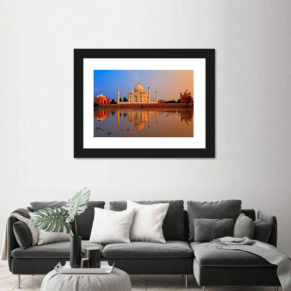 Taj Mahal In Agra Canvas Wall Art-1 Piece-Framed Print-30" x 20"-Tiaracle