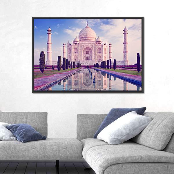 Taj Mahal In Agra Canvas Wall Art-1 Piece-Floating Frame-24" x 16"-Tiaracle