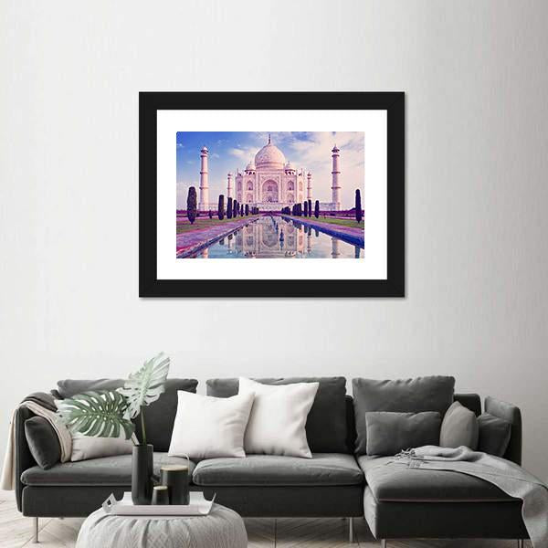 Taj Mahal In Agra Canvas Wall Art-1 Piece-Framed Print-20" x 16"-Tiaracle