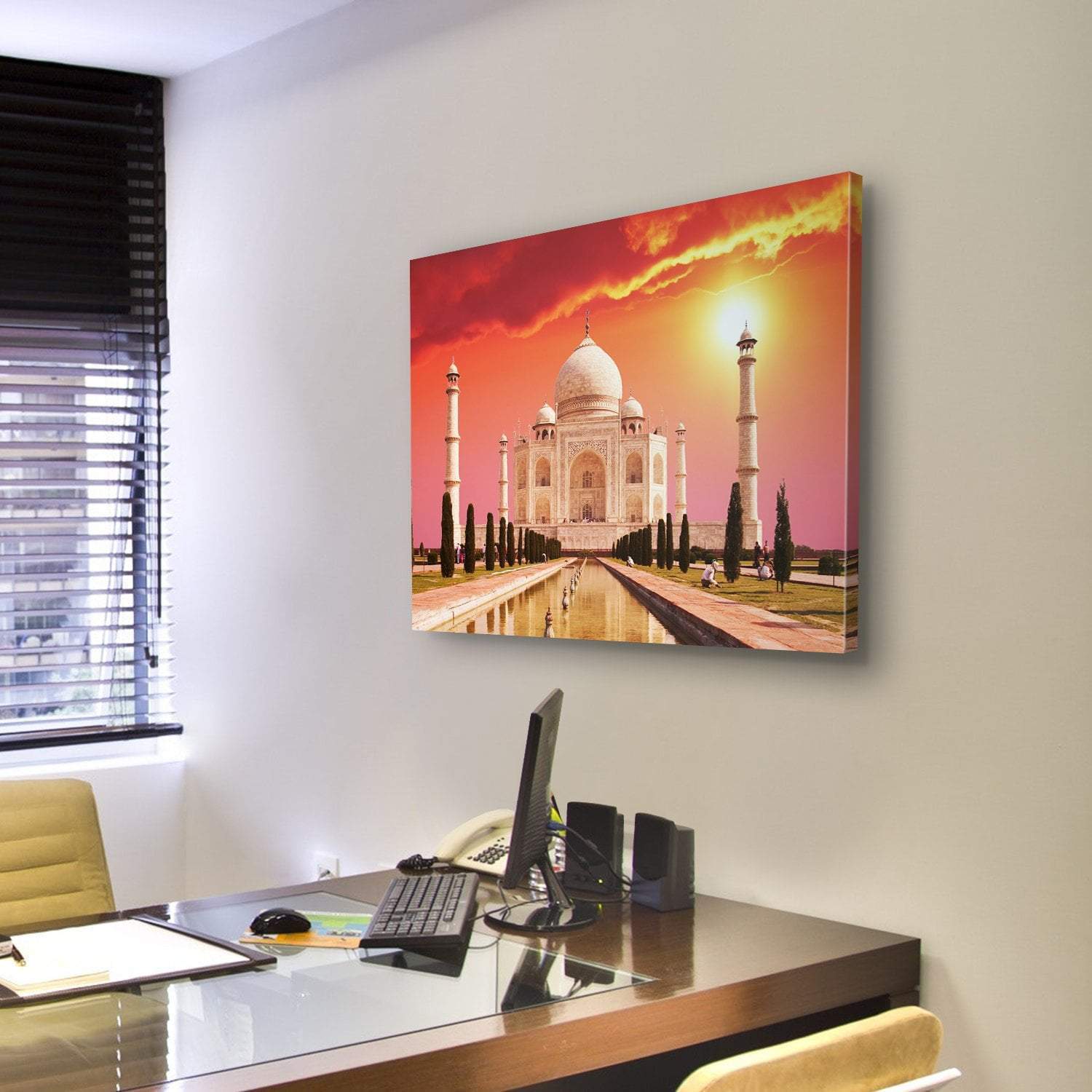 Taj Mahal Palace Canvas Wall Art-3 Horizontal-Gallery Wrap-25" x 16"-Tiaracle