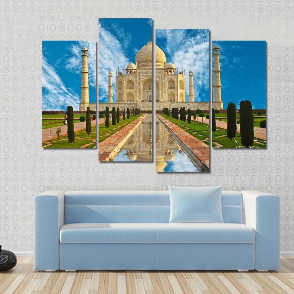 Taj Mahal Reflection In Water Agra India Canvas Wall Art-4 Pop-Gallery Wrap-50" x 32"-Tiaracle