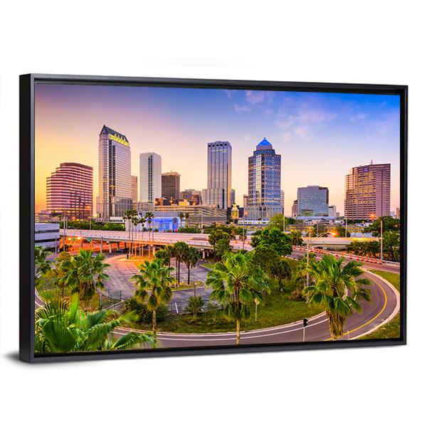 Tampa Downtown Skyline Canvas Wall Art-3 Horizontal-Gallery Wrap-25" x 16"-Tiaracle