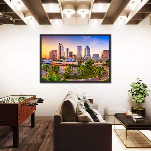 Tampa Downtown Skyline Canvas Wall Art-3 Horizontal-Gallery Wrap-25" x 16"-Tiaracle