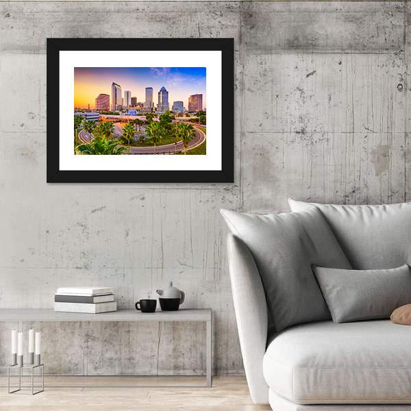 Tampa Downtown Skyline Canvas Wall Art-3 Horizontal-Gallery Wrap-25" x 16"-Tiaracle
