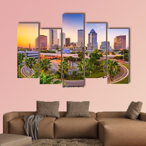 Tampa Downtown Skyline Canvas Wall Art-5 Pop-Gallery Wrap-47" x 32"-Tiaracle