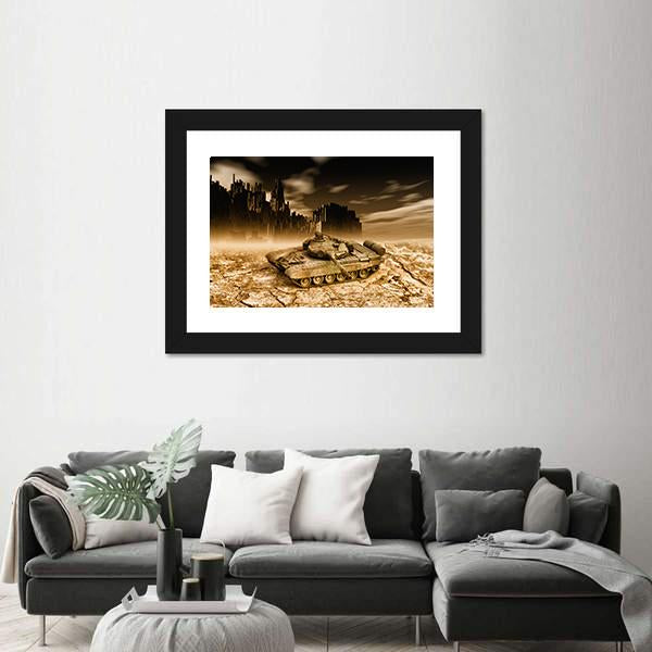 Tank In War Canvas Wall Art-1 Piece-Framed Print-30" x 20"-Tiaracle